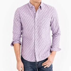 J. Crew Flex Oxford Floral Shirt Men L 16 - 16.5  Button Down Light Purple L/S